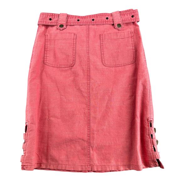 Vintage Y2K Midi Canvas Skirt Button Slit Belted Pink XS Grunge Rock Punk - Picture 5 of 7